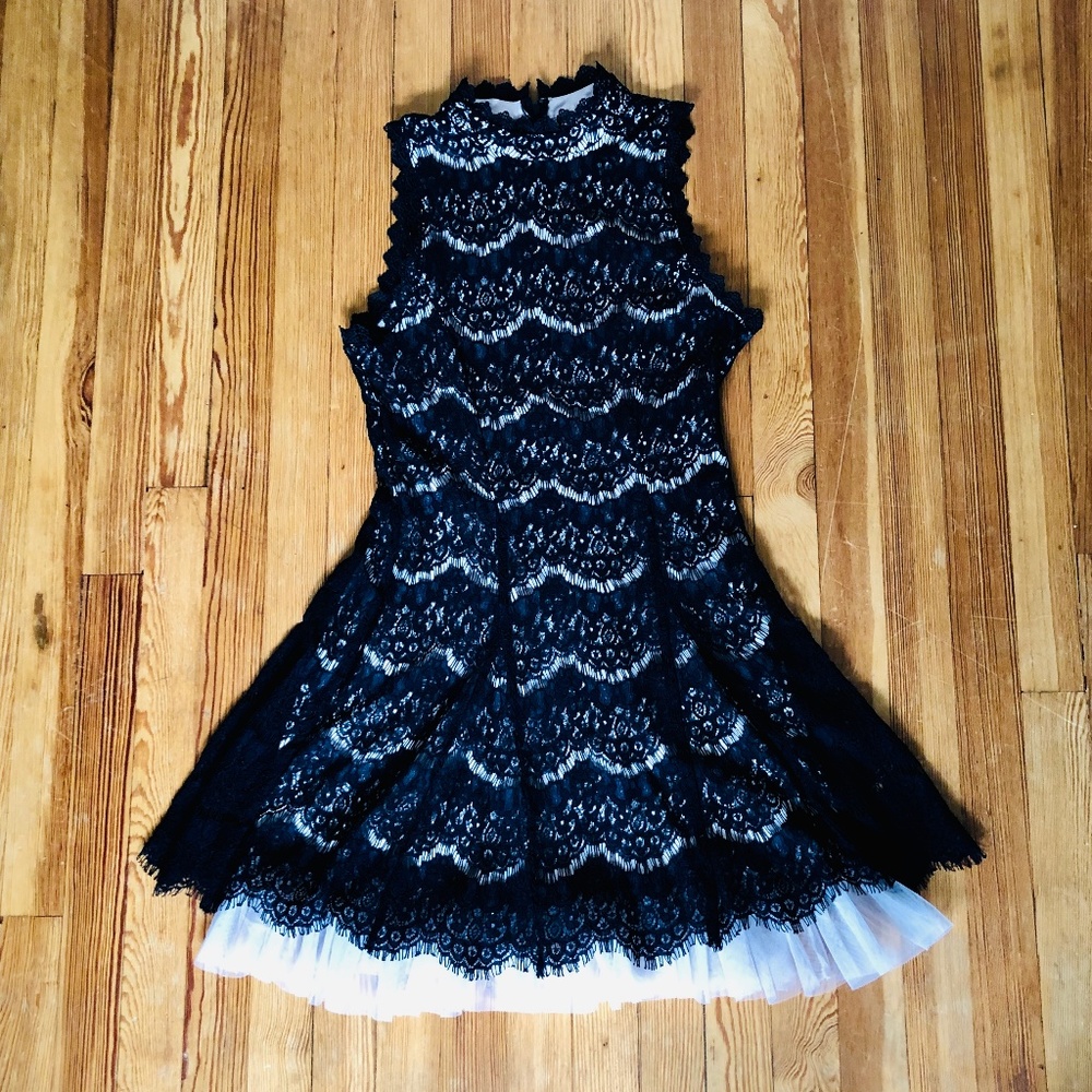 Francesca's Black Lace and Tulle Sleeveless Dress